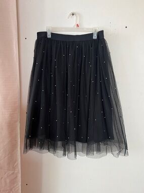 Forever 21 Black Pearl-Embellished Tulle Skirt
